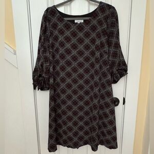 Signature by Robbie Bee Black and Burgundy Plaid Midi Dress